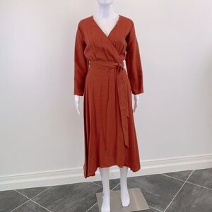 NWOT Mango/MNG Asymmetrical Midi Dress in Rust